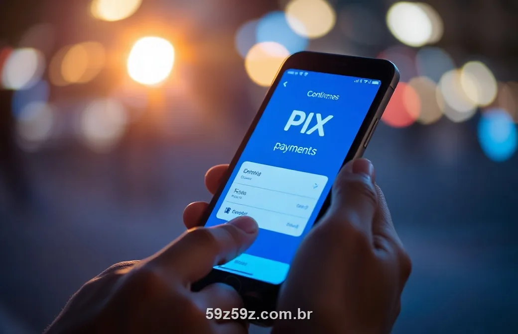 Pessoa confirmando um pagamento por PIX no celular à noite